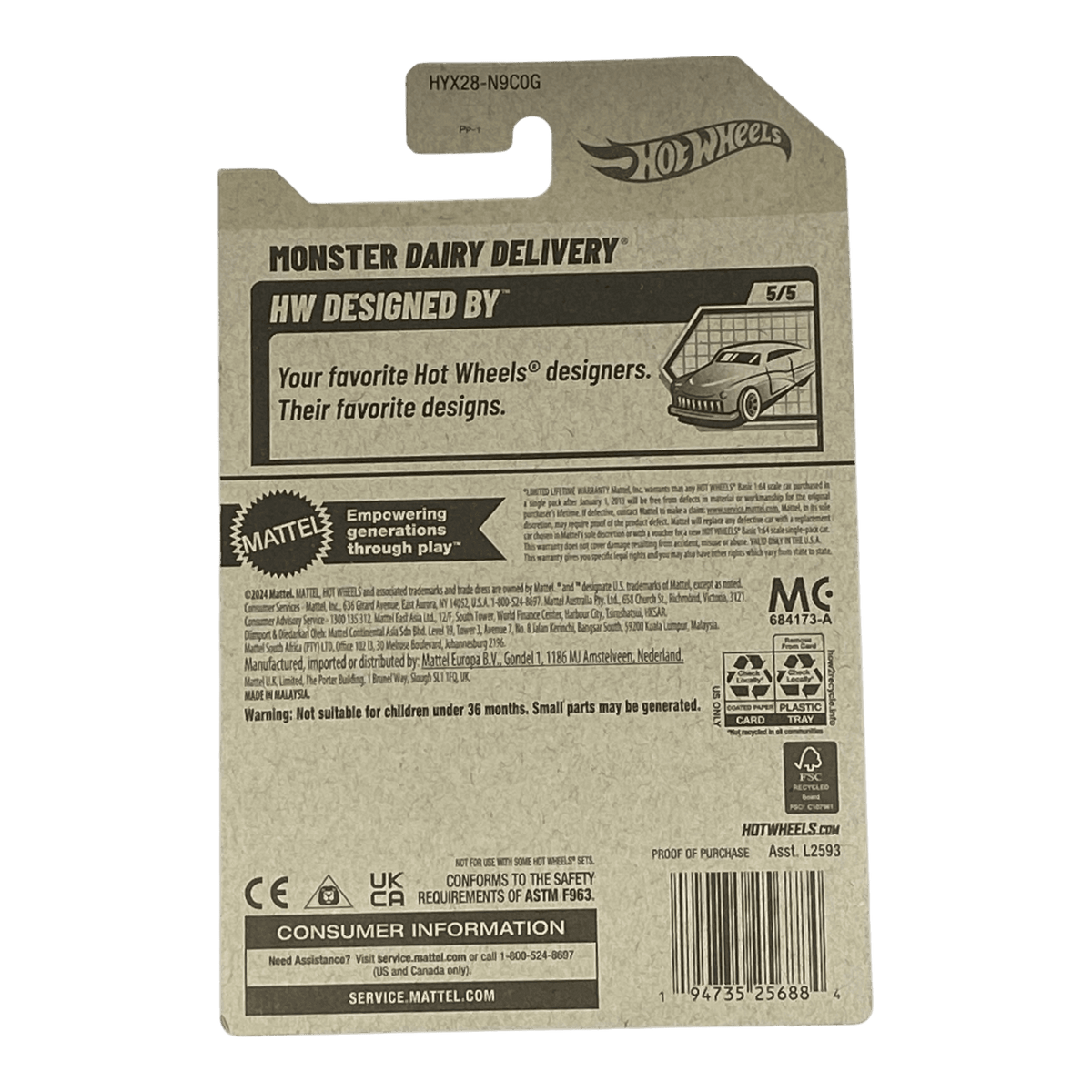 Hot Wheels Die Cast Truck | Monster Dairy Delivery | Tan | Collector Series