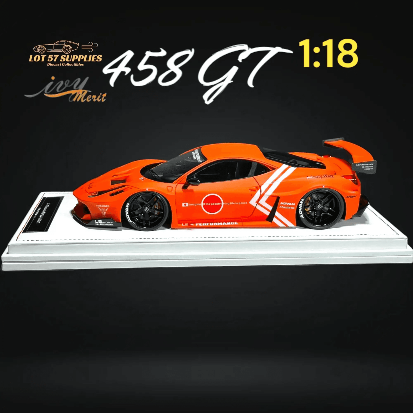 IVY MERIT 458 GT Fighter Orange LBWK LB Silhouette Resin 1:18 Scale - ToylandEU