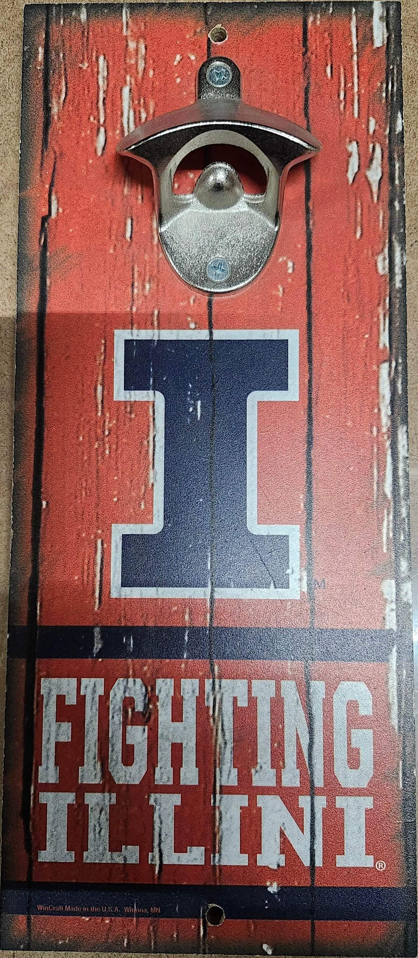 Illinois Fighting Illini Wood Sign With Bottle Opener 5x11 - ToylandEU™
