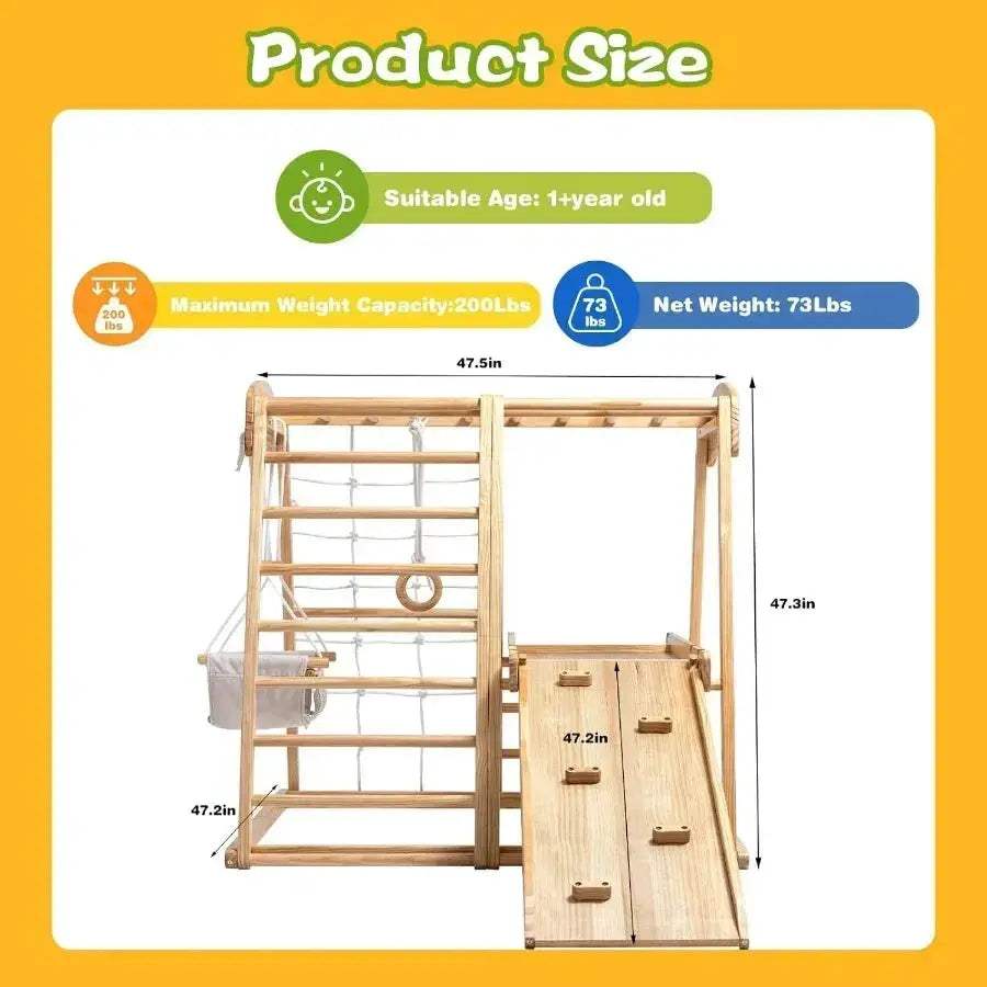 Indoor Wooden Climber Playset 8In1 Jungle Gym Montessori - ToylandEU