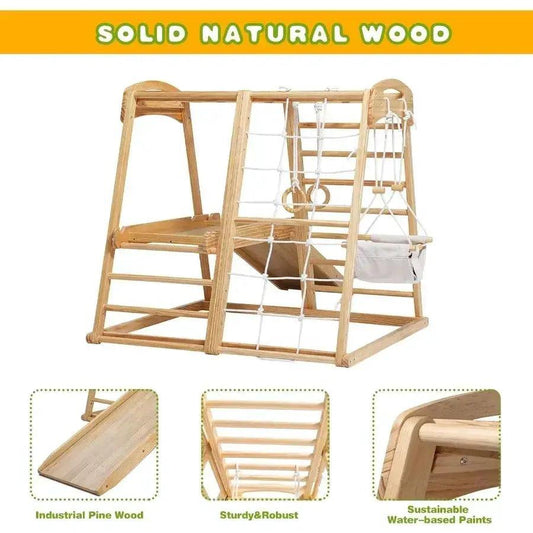 Indoor Wooden Climber Playset Jungle Gym Montessori - ToylandEU™