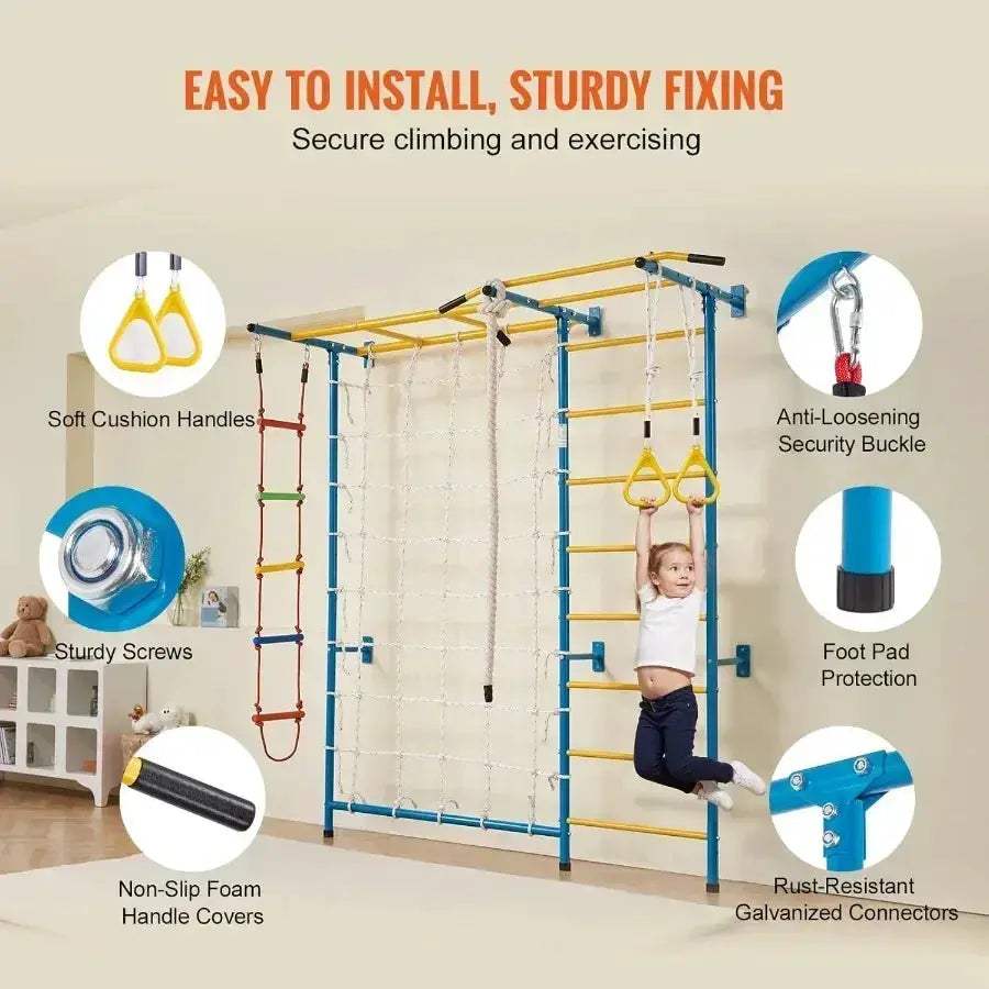 Indoor Wooden Jungle Gym 7 In 1 Climbing Playset Toddlers - ToylandEU