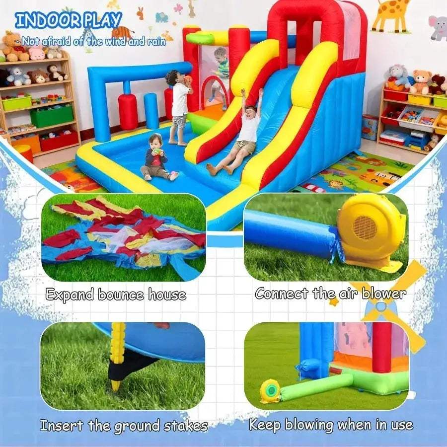 Inflatable Bounce House Obstacle Course With Slide And Ball Pit - ToylandEU