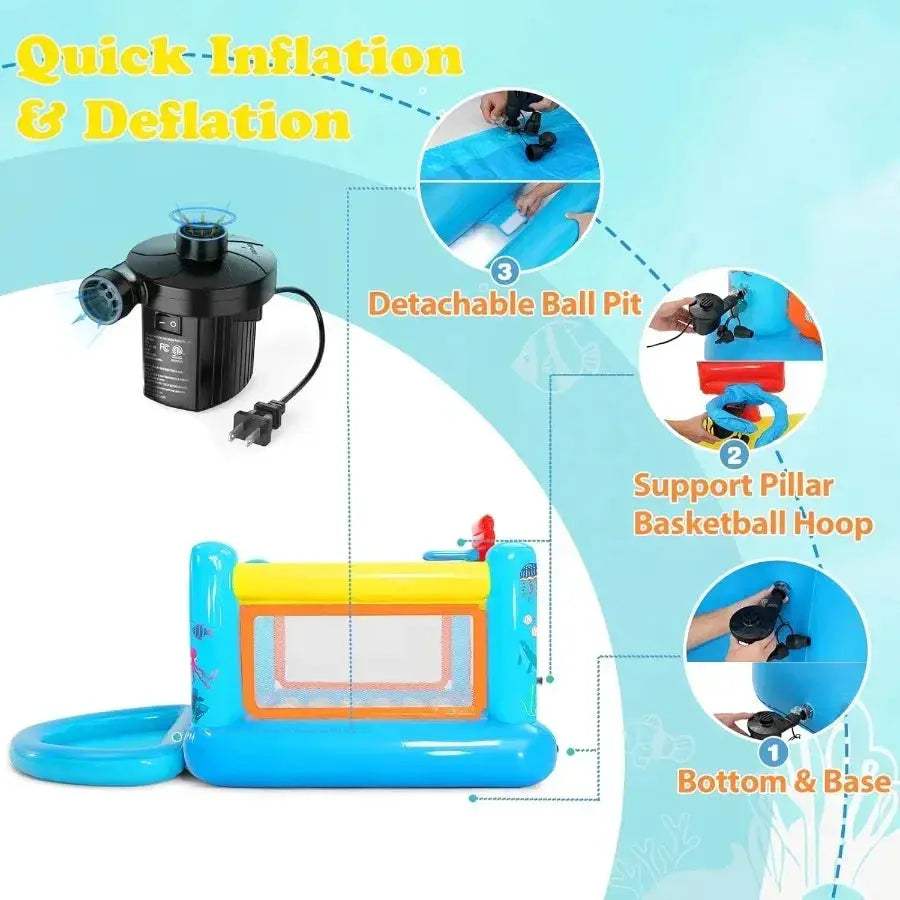 Inflatable Bounce House With Removable Ball Pit And Basketball Hoop - ToylandEU
