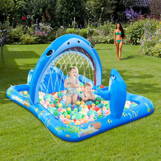 Inflatable Kiddie Pool Inflatable Play Center Kids Toddler Pool with Water Slide - ToylandEU