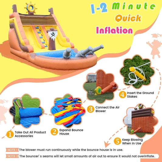 Inflatable Pirate Boat Outdoor Slides Air Bounce Water Play - ToylandEU™