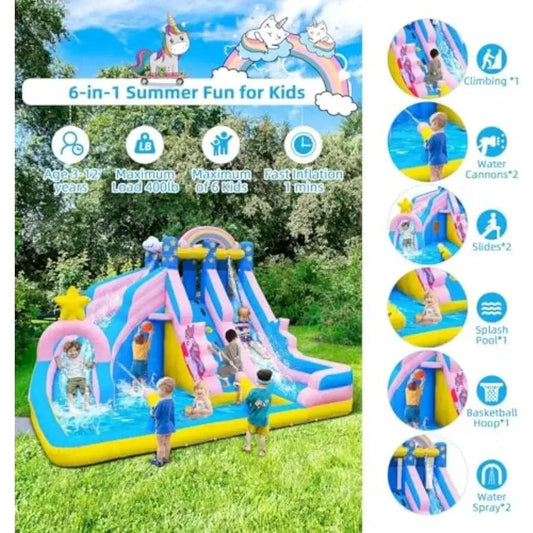 Inflatable Water Slide 6 In 1 Backyard Splash Pool Fun - ToylandEU™
