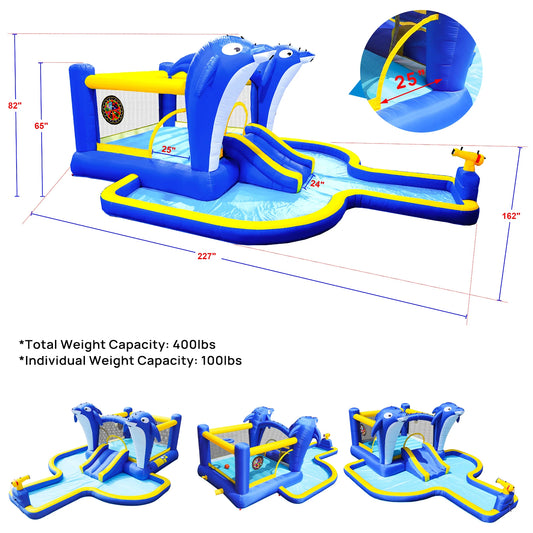 Inflatable Water Slide Bounce House With Dolphin Sprinkler