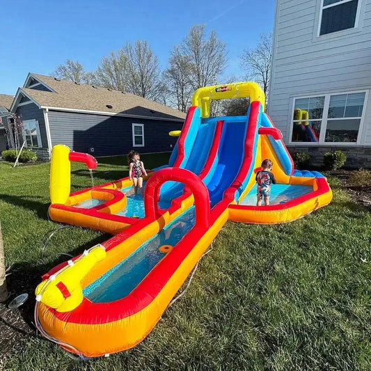 Inflatable Water Slide Park Dual Lane Climbing Wall - ToylandEU™