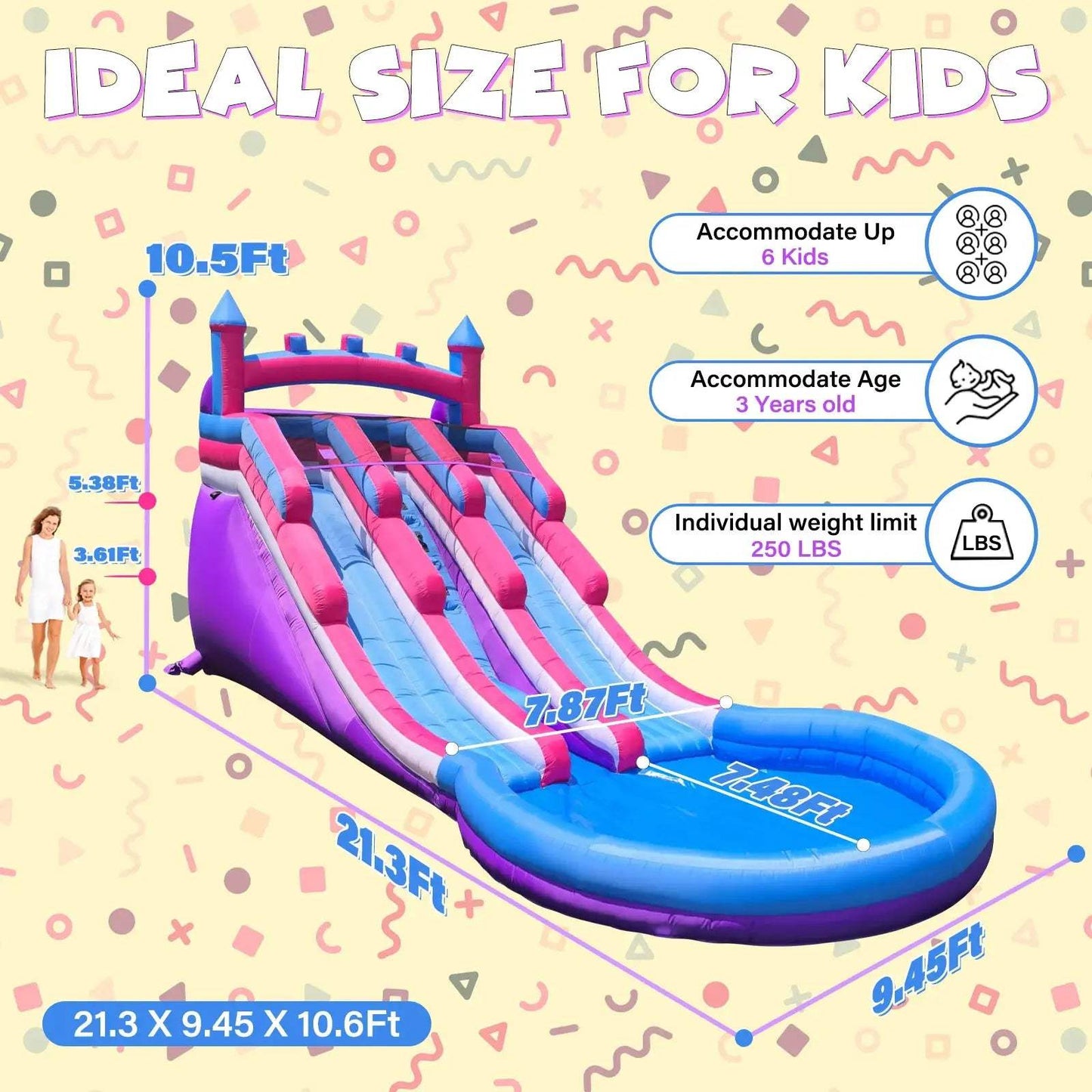 Inflatable Water Slide Pink Purple Dual Slide Outdoor Pool - ToylandEU™