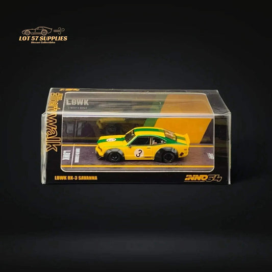 Inno64 Mazda RX-3 Savanna LBWK Yellow Green #3 1:64 - ToylandEU™