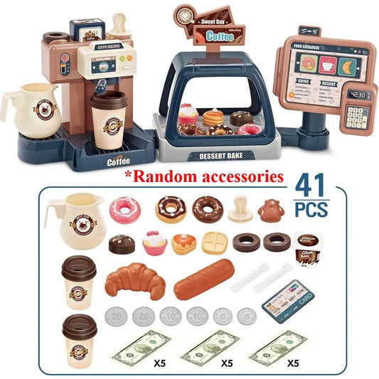 Interactive Cash Register Toy With Realistic Coffee Machine Ice Cream Dessert Playset And Music Lights For Toddlers - ToylandEU