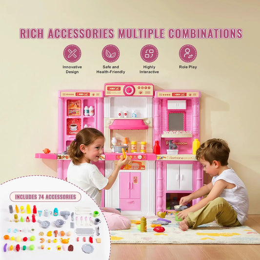 Interactive Kids Kitchen Playset With Sounds And Lights - ToylandEU™