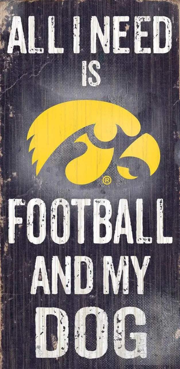 Iowa Hawkeyes Wood Sign Football and Dog 6x12 Rope Hanger - ToylandEU™