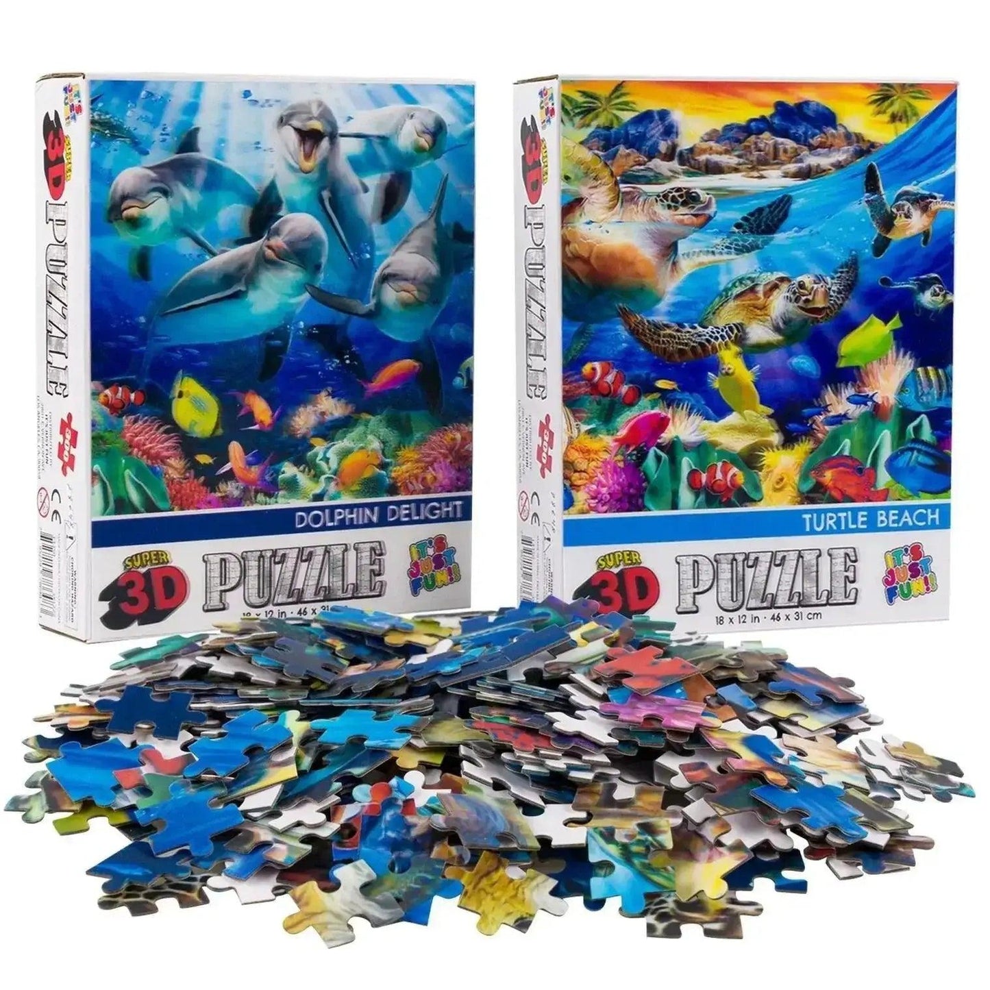 Dolphins & Turtles Set of 2 300 Piece Lenticular Jigsaw Puzzles Prime 3D - ToylandEU™