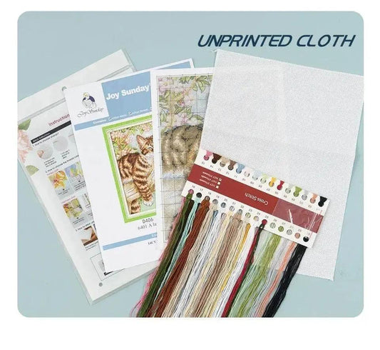 Joy Sunday Beginner's Cross Stitch Kit - Easy Tiger & Fox Pattern on Aida Fabric with DMC Threads - ToylandEU™