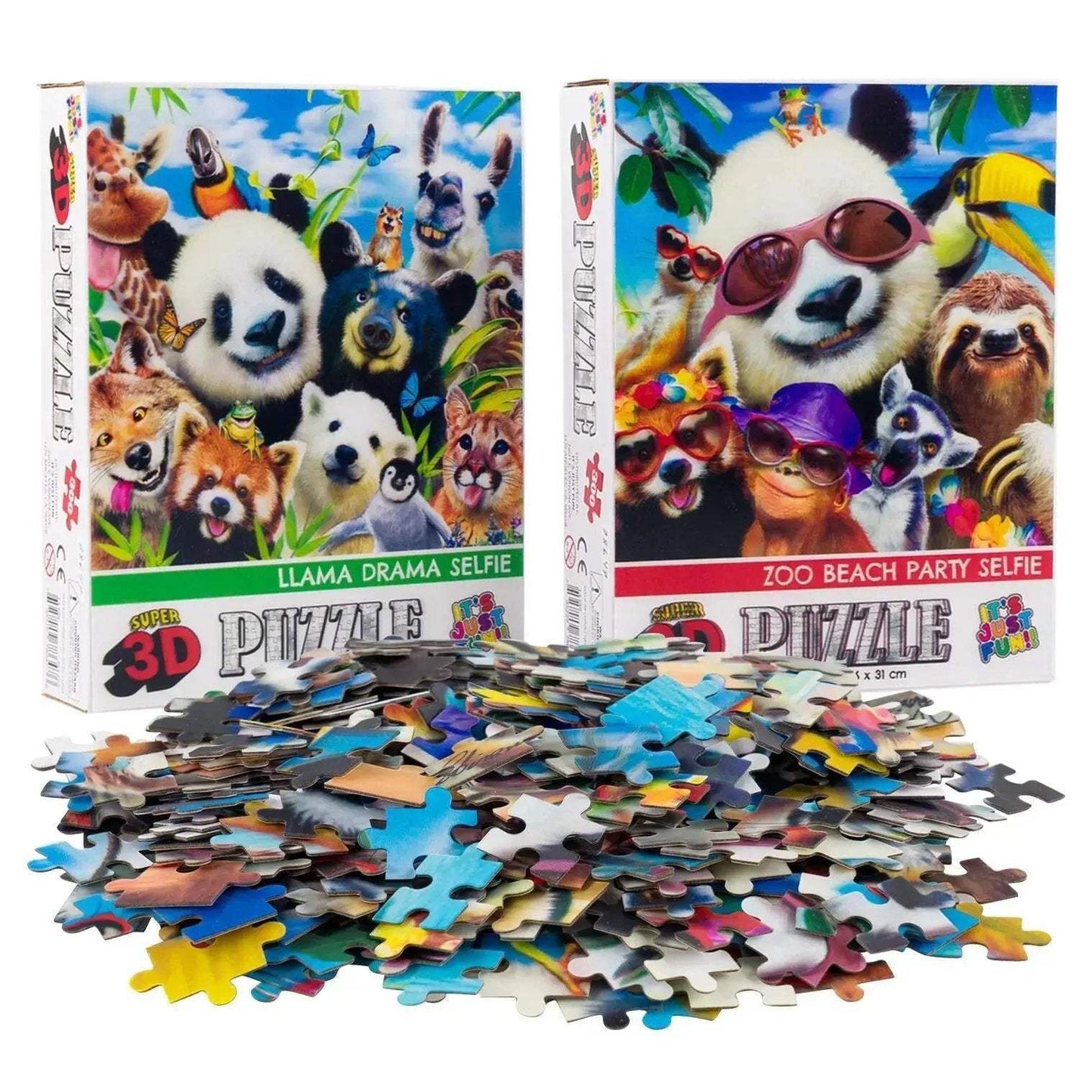 Jungle & Beach Selfie Set of 2 300 Piece Lenticular Jigsaw Puzzles Prime 3D - ToylandEU