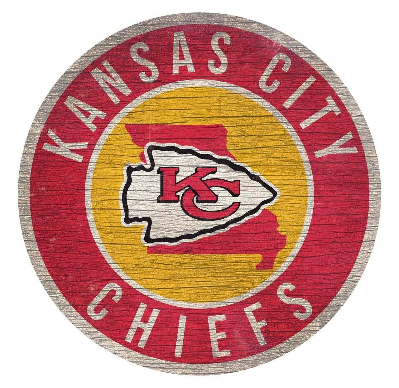 Kansas City Chiefs Wood Sign 12 Inch Round State Design - ToylandEU™