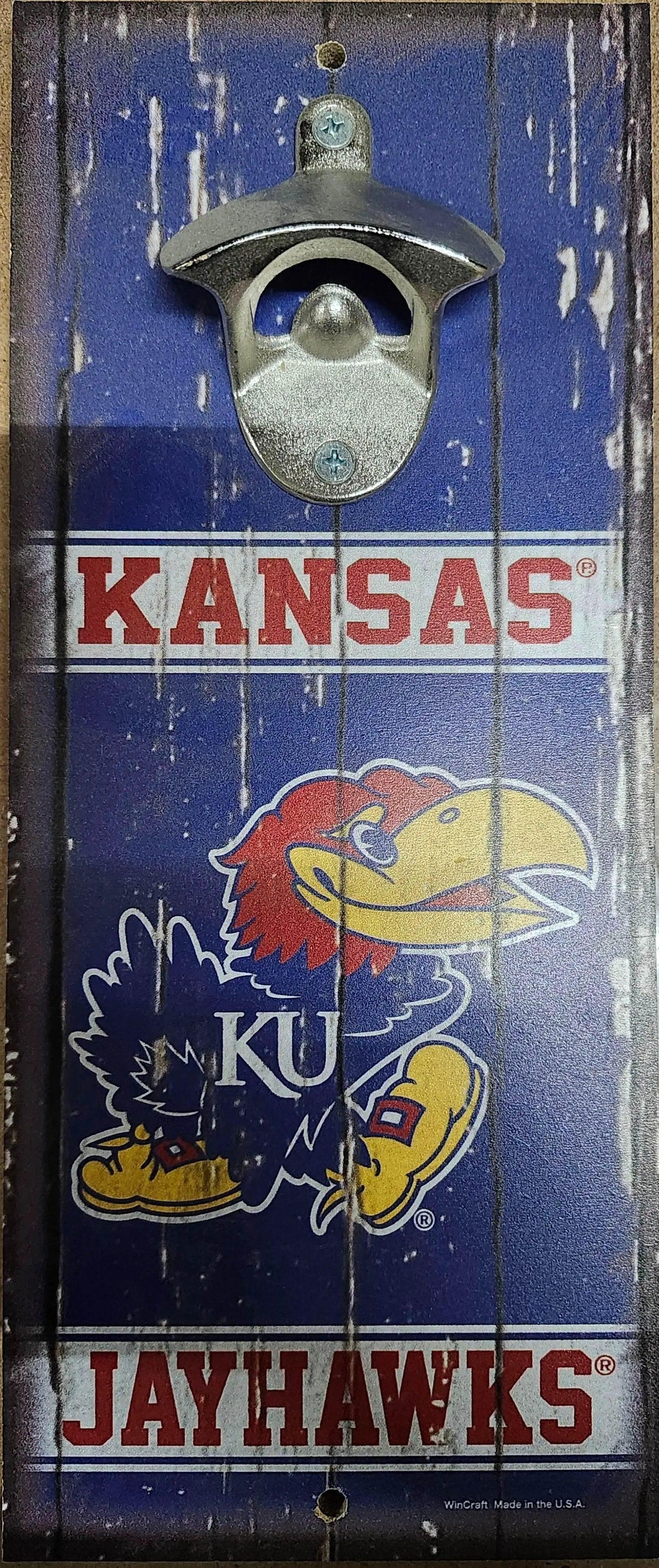 Kansas Jayhawks Wood Sign Bottle Opener 5x11 Alternate - ToylandEU™