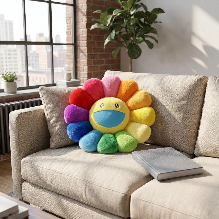 Kawaii Sunflower Cushion | Rainbow Design | Toylandeu™