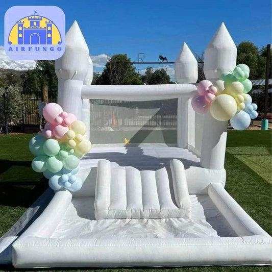 Kids 9x9x7ft Soft Play White Bounce House With Slide - ToylandEU™