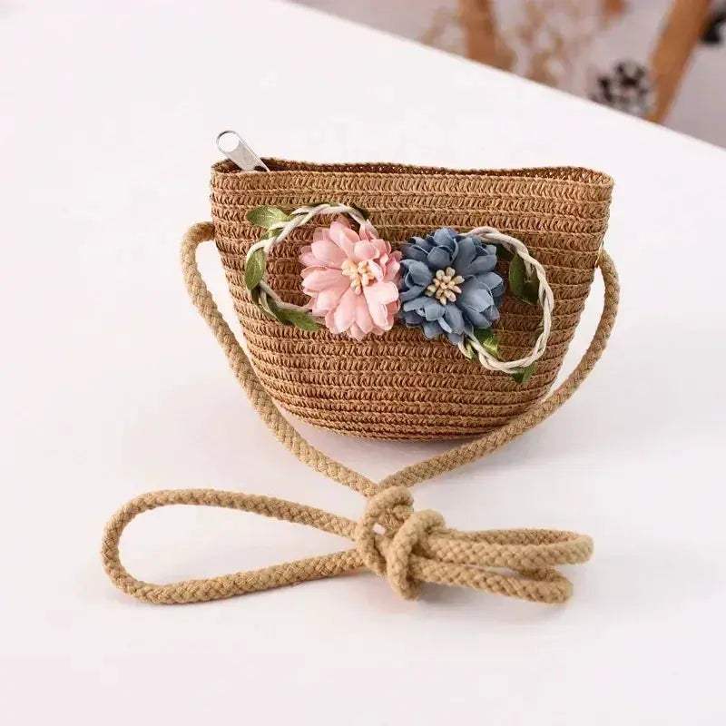 Kids Beach Bag Straw Crossbody Flower Print Lightweight Girls - ToylandEU
