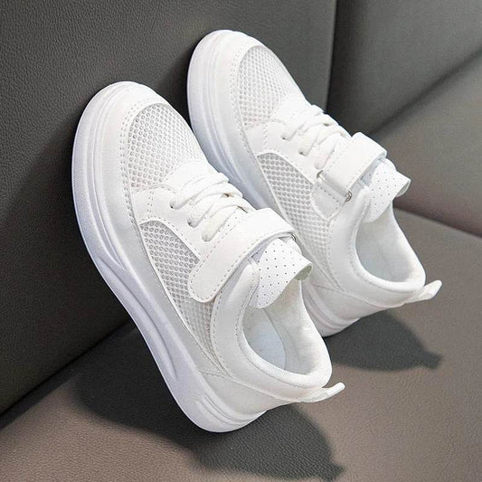 Kids Casual Sports Sneakers - Soft Leather Breathable Board Shoes for Boys and Girls in White - ToylandEU