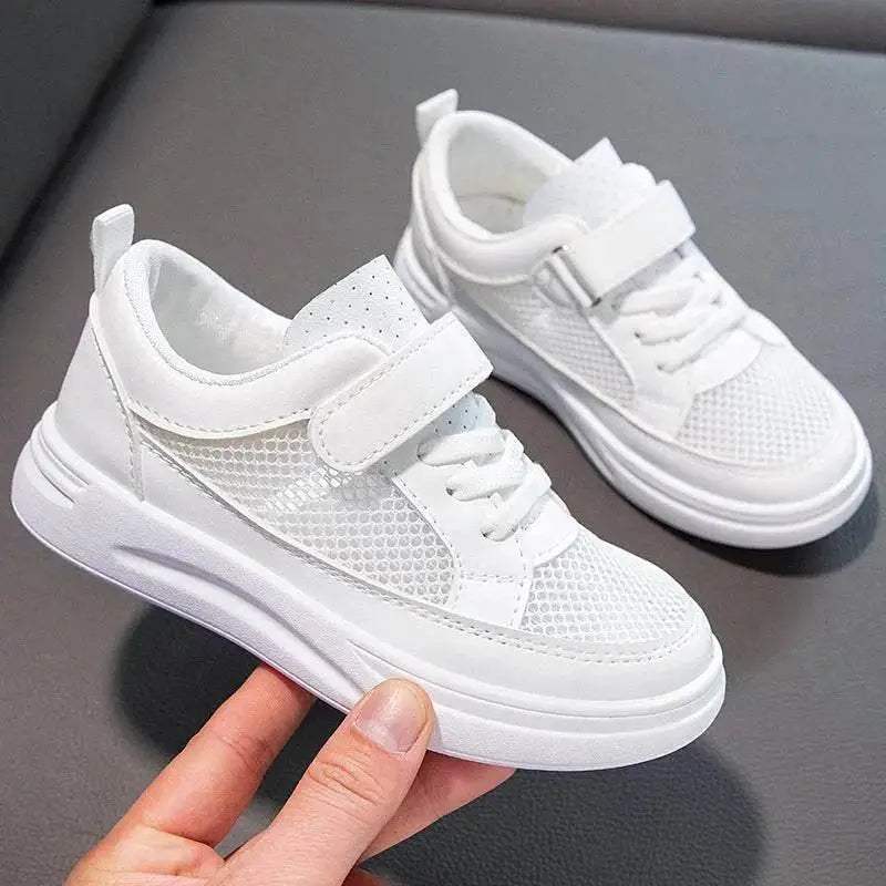 Kids Casual Sports Sneakers - Soft Leather Breathable Board Shoes for Boys and Girls in White - ToylandEU™