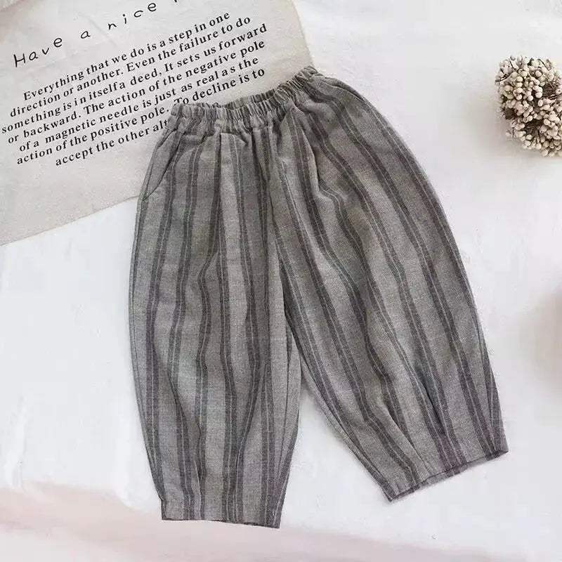 Kids Cotton Linen Pants Loose Fit Elastic Waist Soft - ToylandEU™
