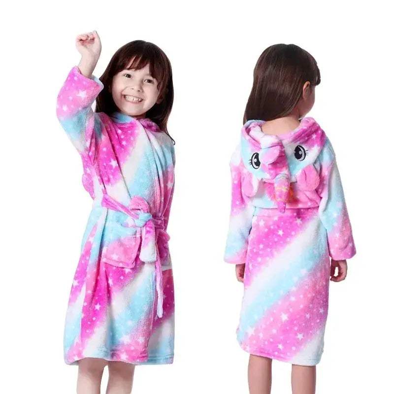 Kids Hooded Unicorn Bathrobe Fleece Kigurumi Cozy For Girls - ToylandEU