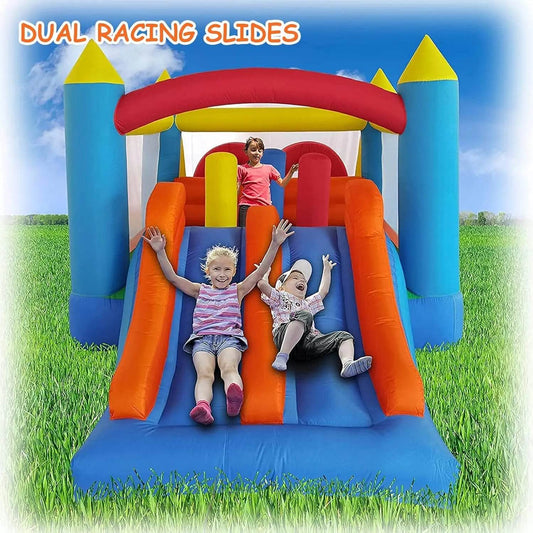 Kids Inflatable Obstacle Bounce House with Dual Racing Slides - ToylandEU