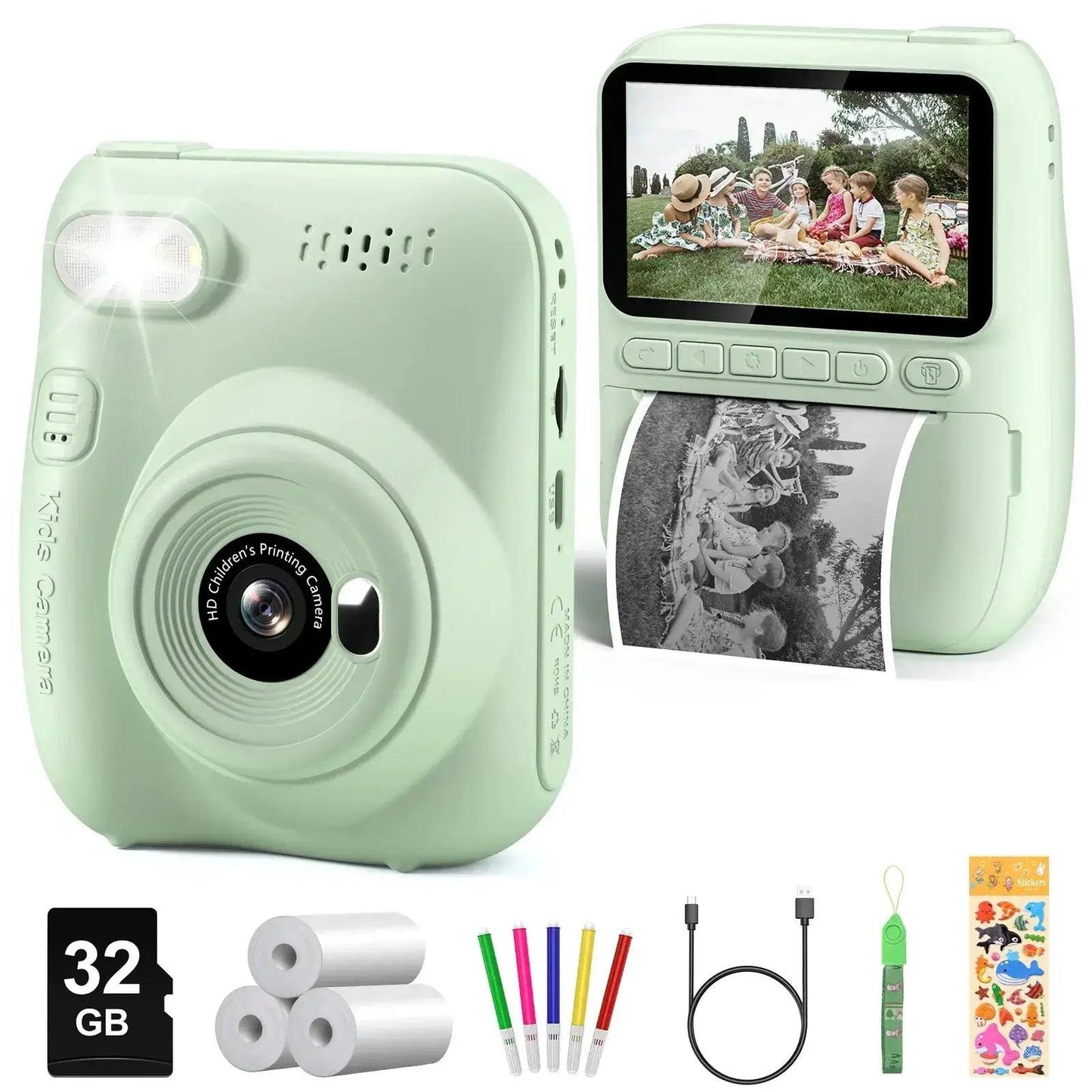 Kids Instant Print Digital Camera, 32MP HD 1080P, 3.0" Screen with 3 Rolls of Printer Paper for Ages 6-12 - ToylandEU™