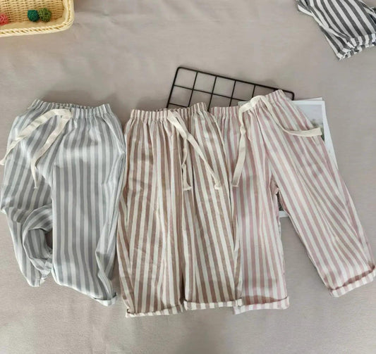 Kids Linen Cotton Striped Pants Elastic Waist Toddler - ToylandEU™