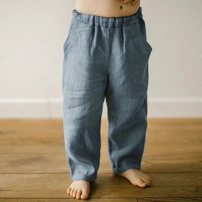 Kids Linen Pants Elastic Waist With Pockets Comfort Fit - ToylandEU™