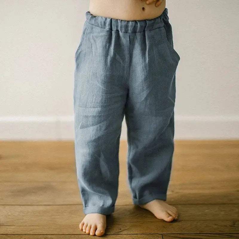 Kids Linen Pants Elastic Waist With Pockets Comfort Fit - ToylandEU™