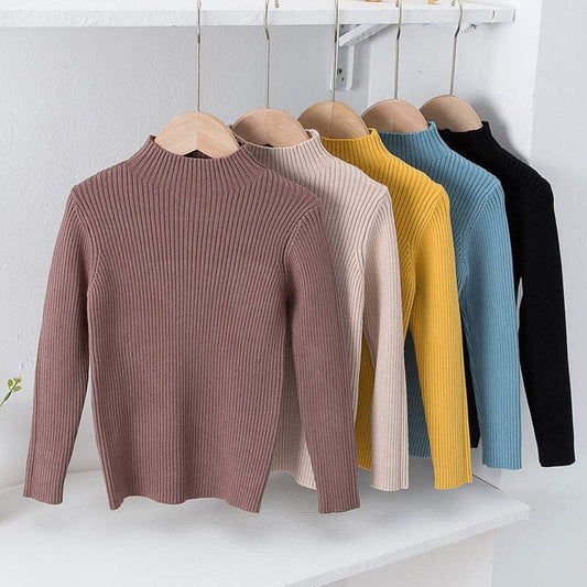 Kids' Mock Neck Knitwear Sweater Top | Solid Color