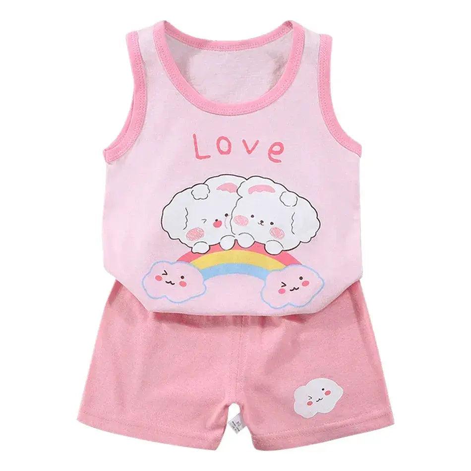 2 Pcs Summer Children's Animal Cartoon Print Vest Sets Girls Clothes Baby Korean Thin Boys Kids Sleeveless Casual Clothing Sets - ToylandEU™