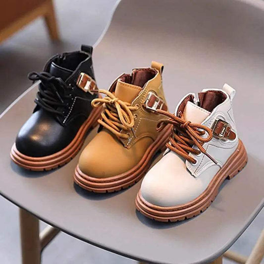 Kids' Trendy Leather Short Boots - Autumn Fashion for Boys and Girls, British Style Outdoor Anti-Slip Footwear - ToylandEU