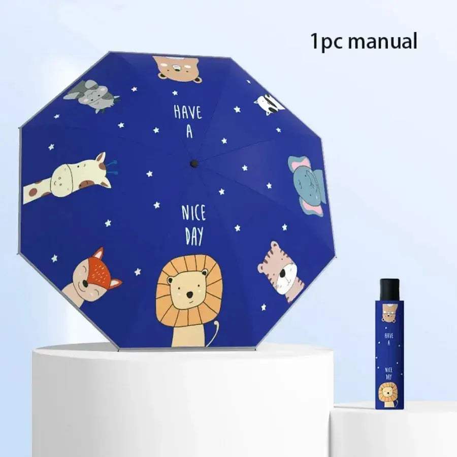 Kids Umbrella Cartoon Windproof Folding Reflective Dinosaur Astronaut - ToylandEU