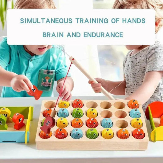 Kids Wooden Montessori Magnetic Fishing Toy Alphanumeric Colors Sorting Interactive Learning Game - ToylandEU™