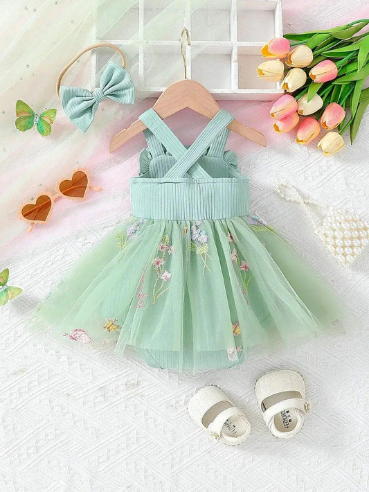 Korean Style Baby Girl Dress With 3D Embroidery Set - ToylandEU™