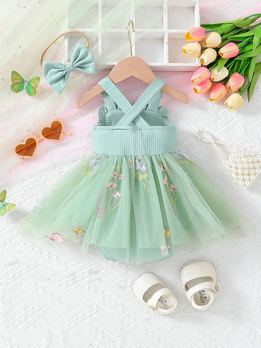 Korean Style Baby Girl Dress With 3D Embroidery Set - ToylandEU