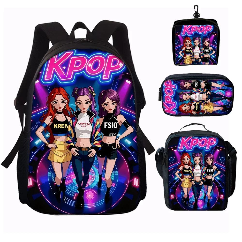 Kpop Group Print Backpack Set Lightweight School Bags