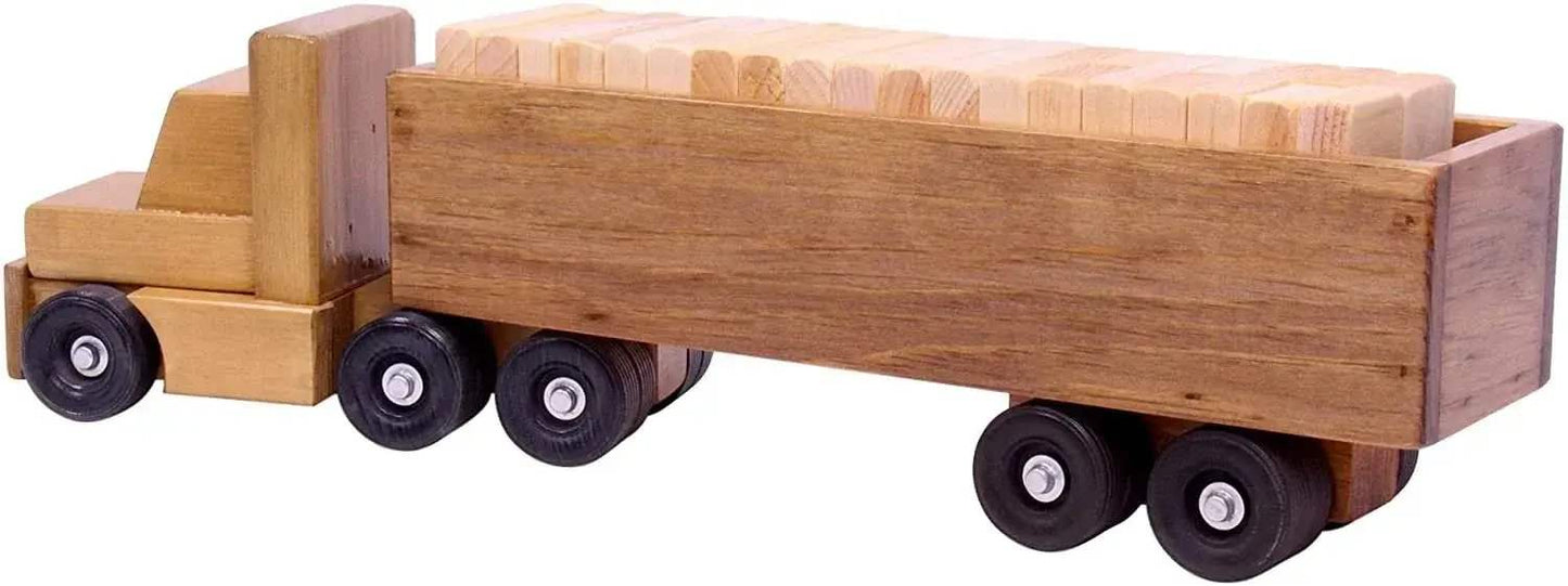 Large Semi Truck and Trailer Wooden Toy Set - with 30 Building Blocks - ToylandEU