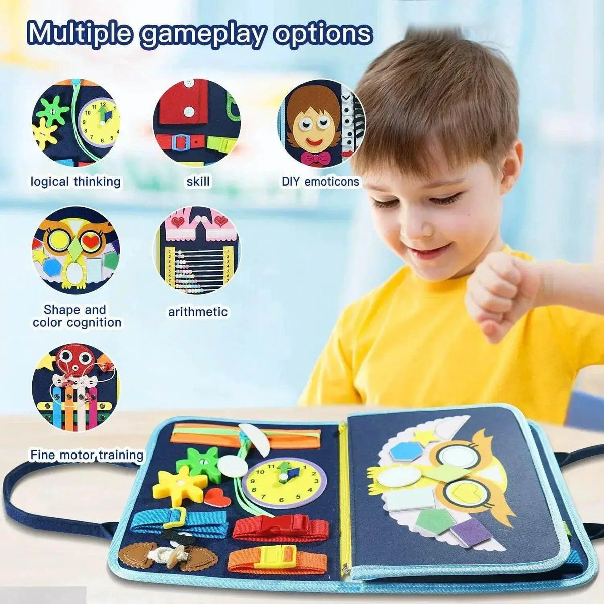 Montessori 7 in 1 Busy Board for 3-6 Year Olds Sensory Learning Toy Fine Motor Skills - ToylandEU™