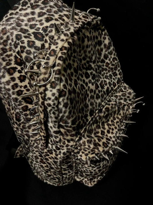 Leopard Print Rivet Backpack Large Capacity Unisex - ToylandEU™