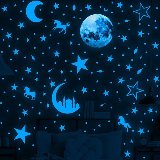 Luminous Wall Stickers Moon And Stars Glow For Kids Room - ToylandEU