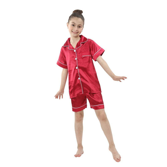 Luxurious Silk Satin Pajama Set For Kids With Turn Down Collar For Boys And Girls Ages 3 To 13 - ToylandEU