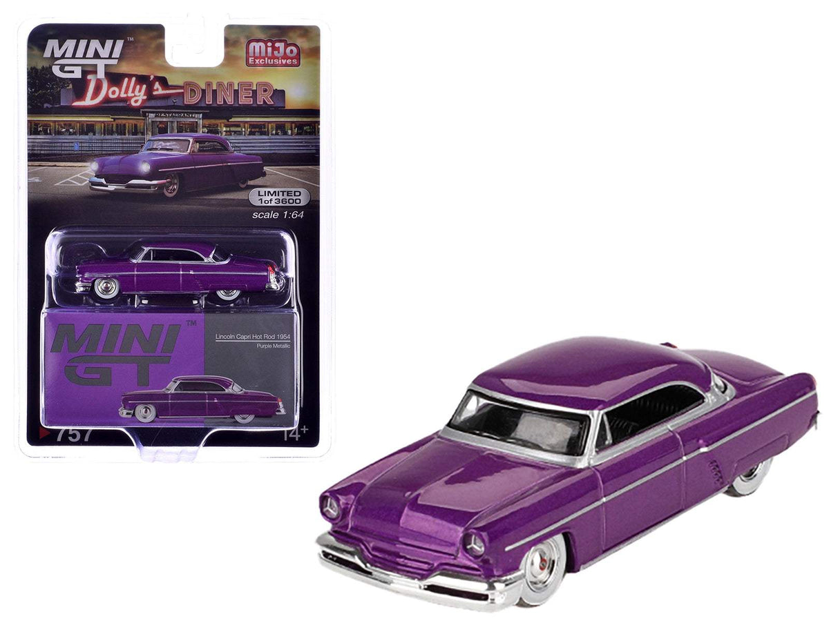 1954 Lincoln Capri Hot Rod Purple Metallic | 1/64 Diecast Model Car | Mini GT | Limited Edition of 3600