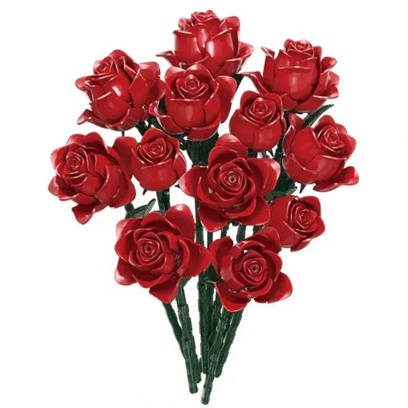 MOC 12 Red Rose Preserved Flower Building Blocks For Home Decor - ToylandEU